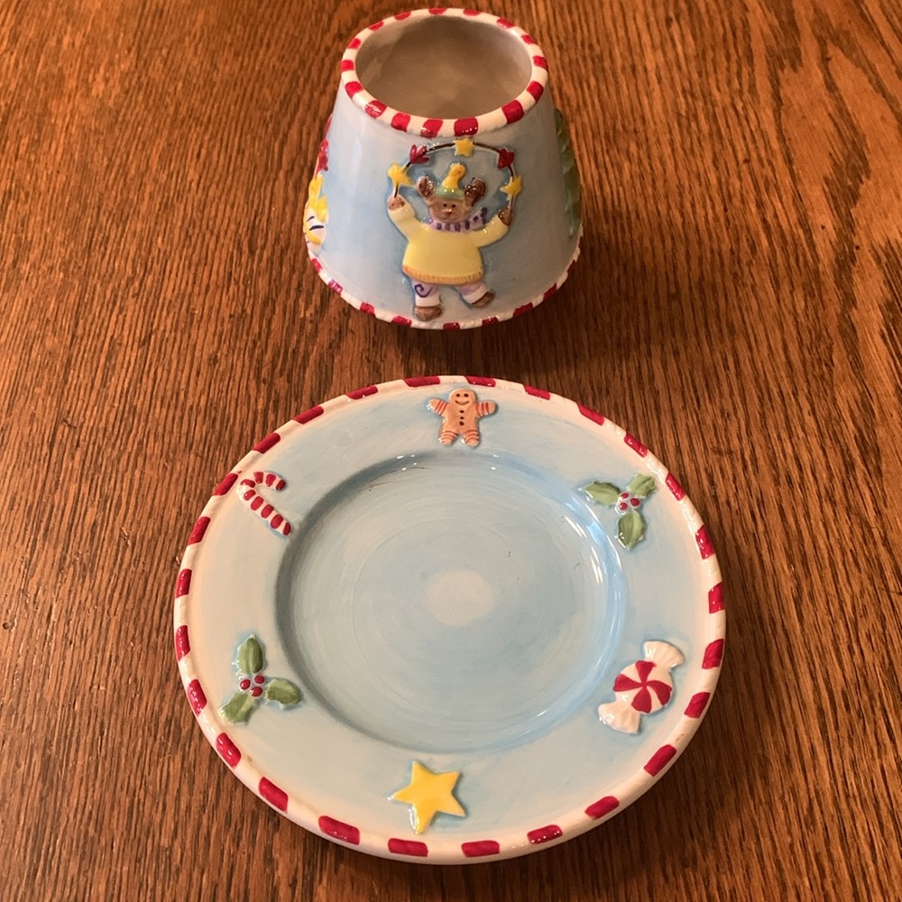 Home Interiors NWOT Light Blue, White & Red Candle Holder & Shade - Picture 7 of 7